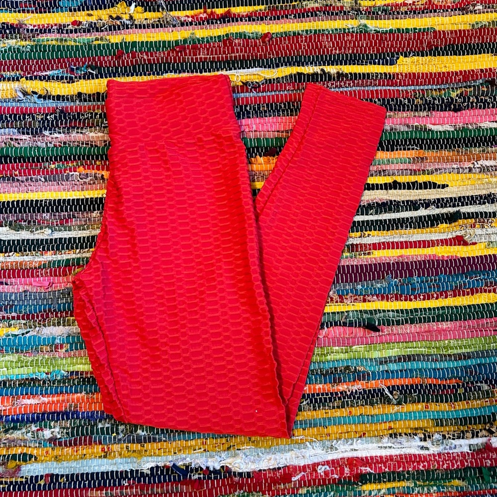 Red Ribbed Booty Cinch Leggings L